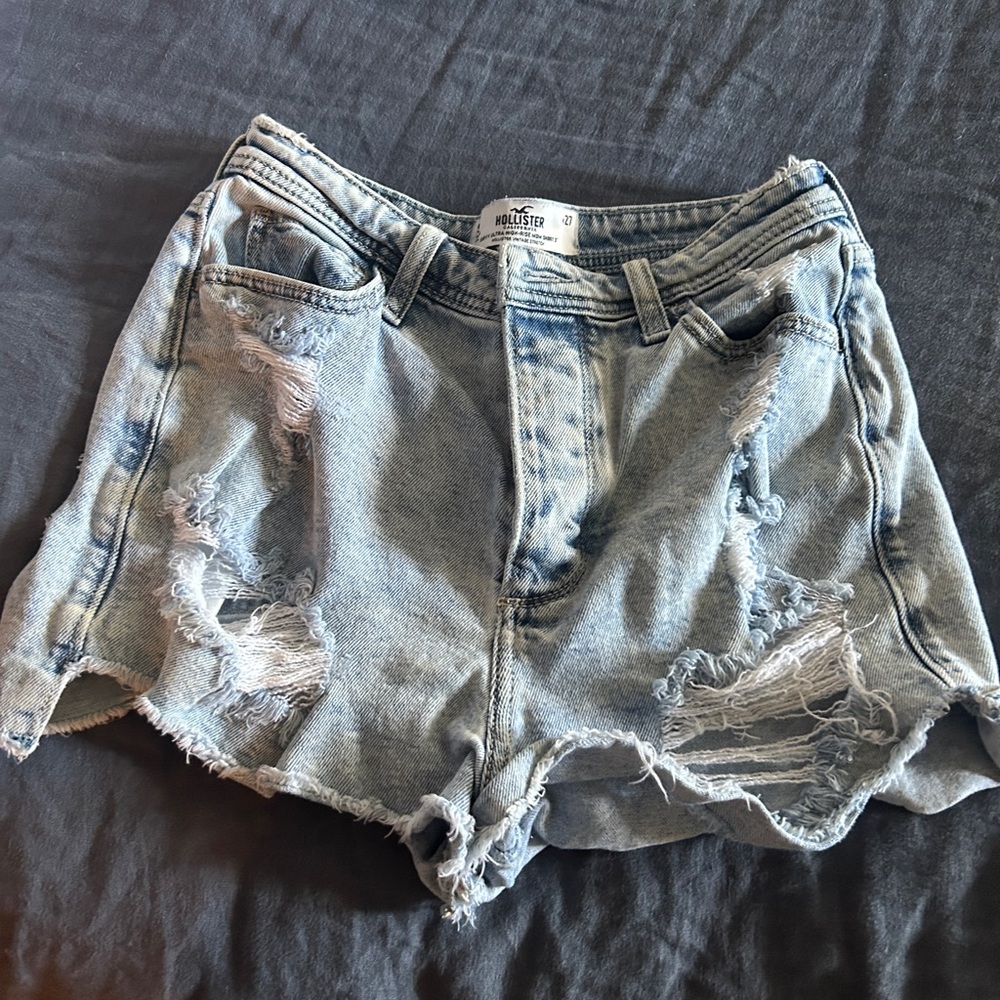 Hollister Women's Ripped Jean Shorts - Light Blue